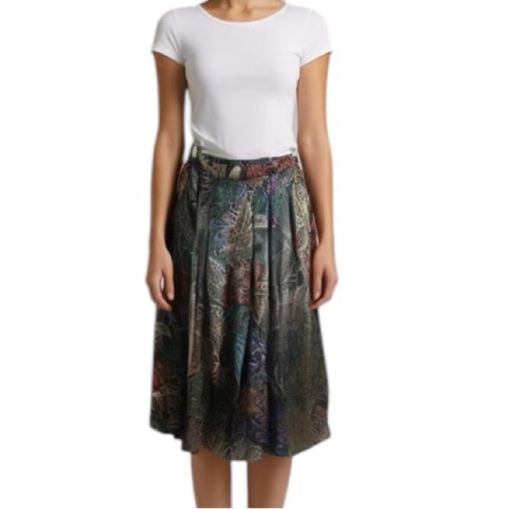 Vintage Eva Laurel New York Paisley Print Pleated Midi Skirt Size 14